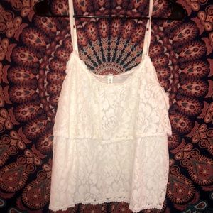 American Eagle - White, floral lace, crop/tank top
